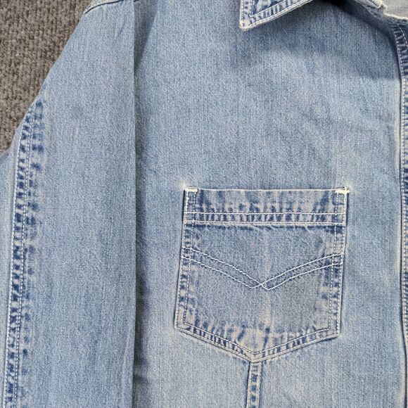 Solutions Denim Shirt Mens Size XL Blue Pearl Snaps Collared - Picture 9 of 13